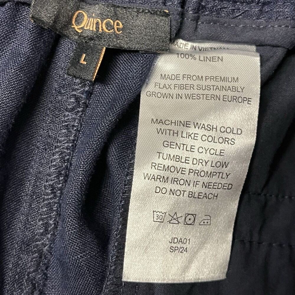 QUINCE 100% European Linen Pants L Drawstring Wide Leg Navy Blue Capsule Coastal - Picture 4 of 8